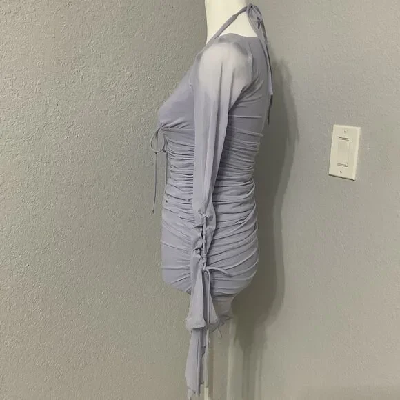 Y2K Style Whimsigoth Fairy Long Sleeve Ruched Mini Dress Purple Oh Polly Size 2 - Picture 4 of 8